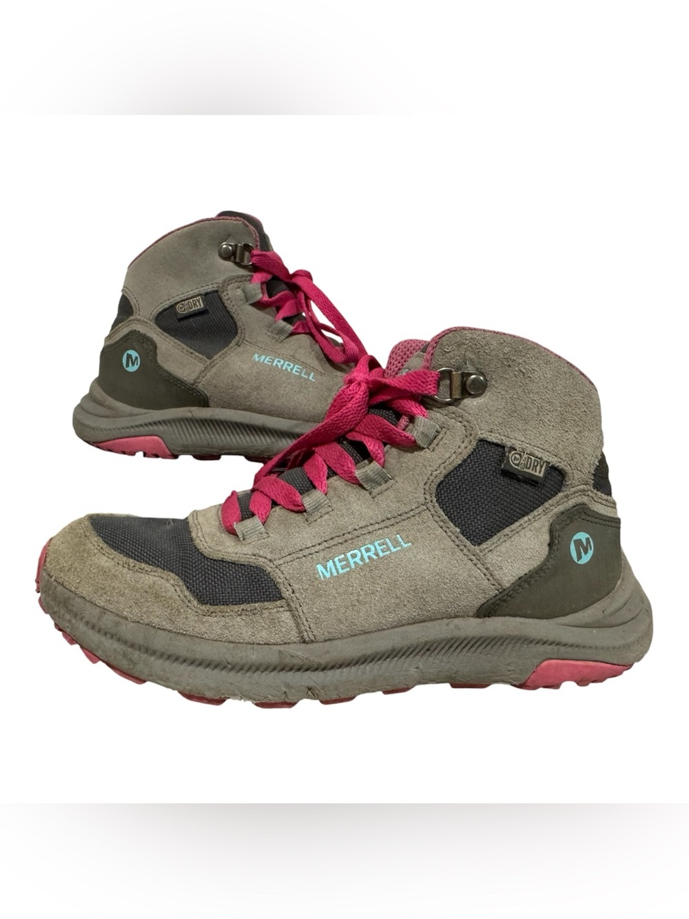 Merrell Ontario Mid Waterproof hiking boots grey and pink Size Youth 4.5M